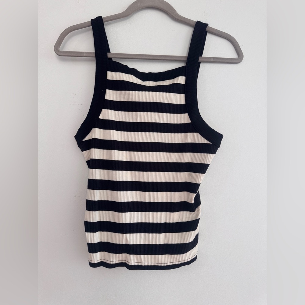 NWT. J. Crew Black and Cream Striped Tank Top